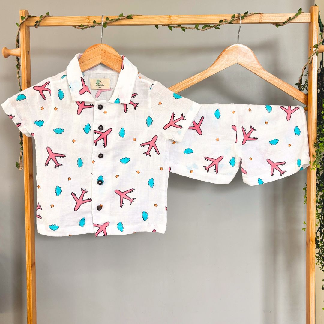 Organic Muslin Coord Set - Aeroplane