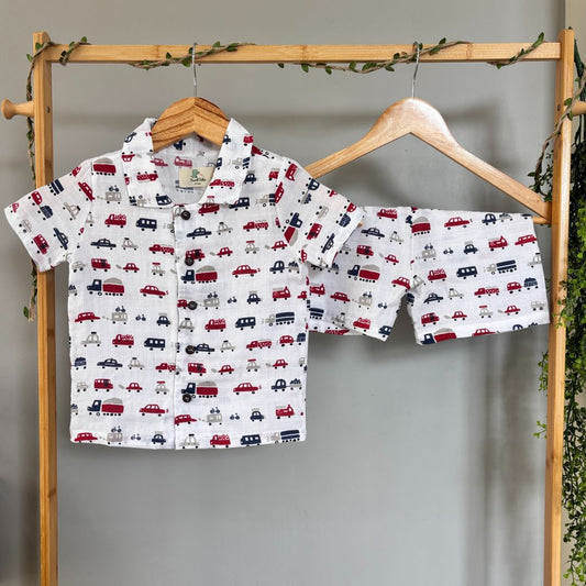 Organic Muslin Coord Set - Cars and Trucks