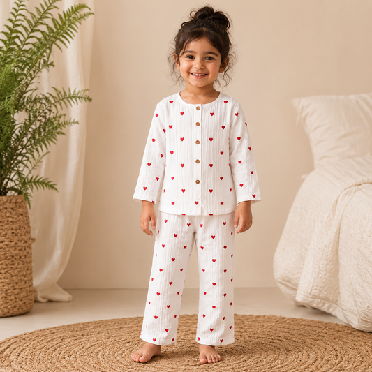 Hearts - Muslin Full Sleeve Sleep Suit