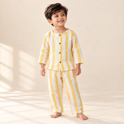 Yellow Strips - Muslin Full Sleeve Sleep Suit