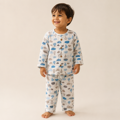 Hot Air Balloon - Muslin Full Sleeve Sleep Suit for kids (Unisex)