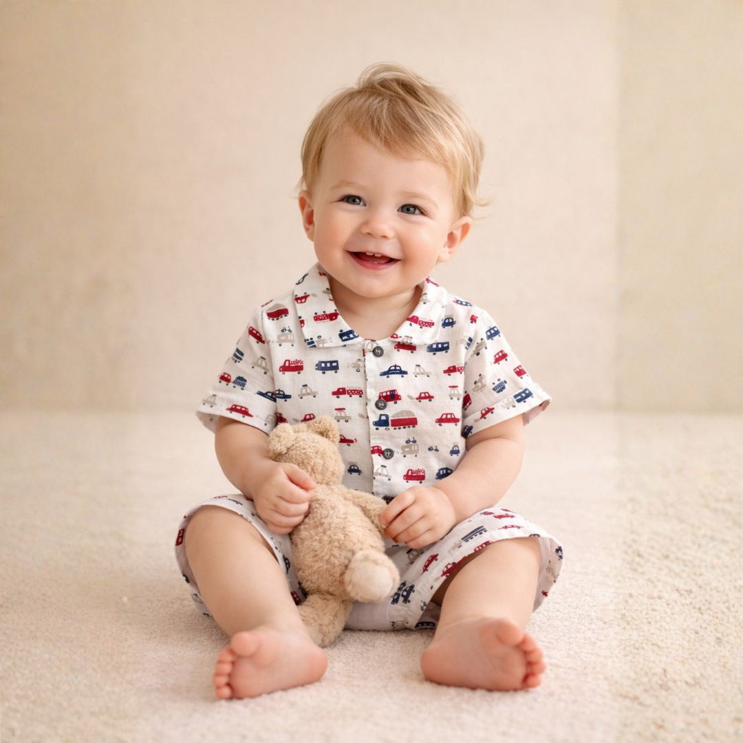 Organic Muslin Coord Set - Cars and Trucks