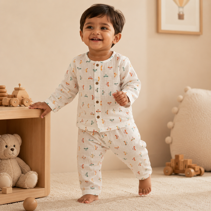 Crazy Car - Muslin Full Sleeve Sleep Suit for kids (Unisex)