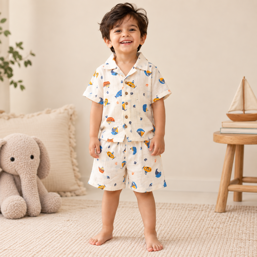 Crinkled Muslin Coord Set - Submarine