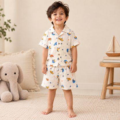 Crinkled Muslin Coord Set - Submarine