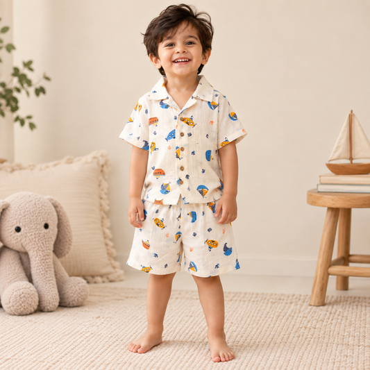 Crinkled Muslin Coord Set - Submarine