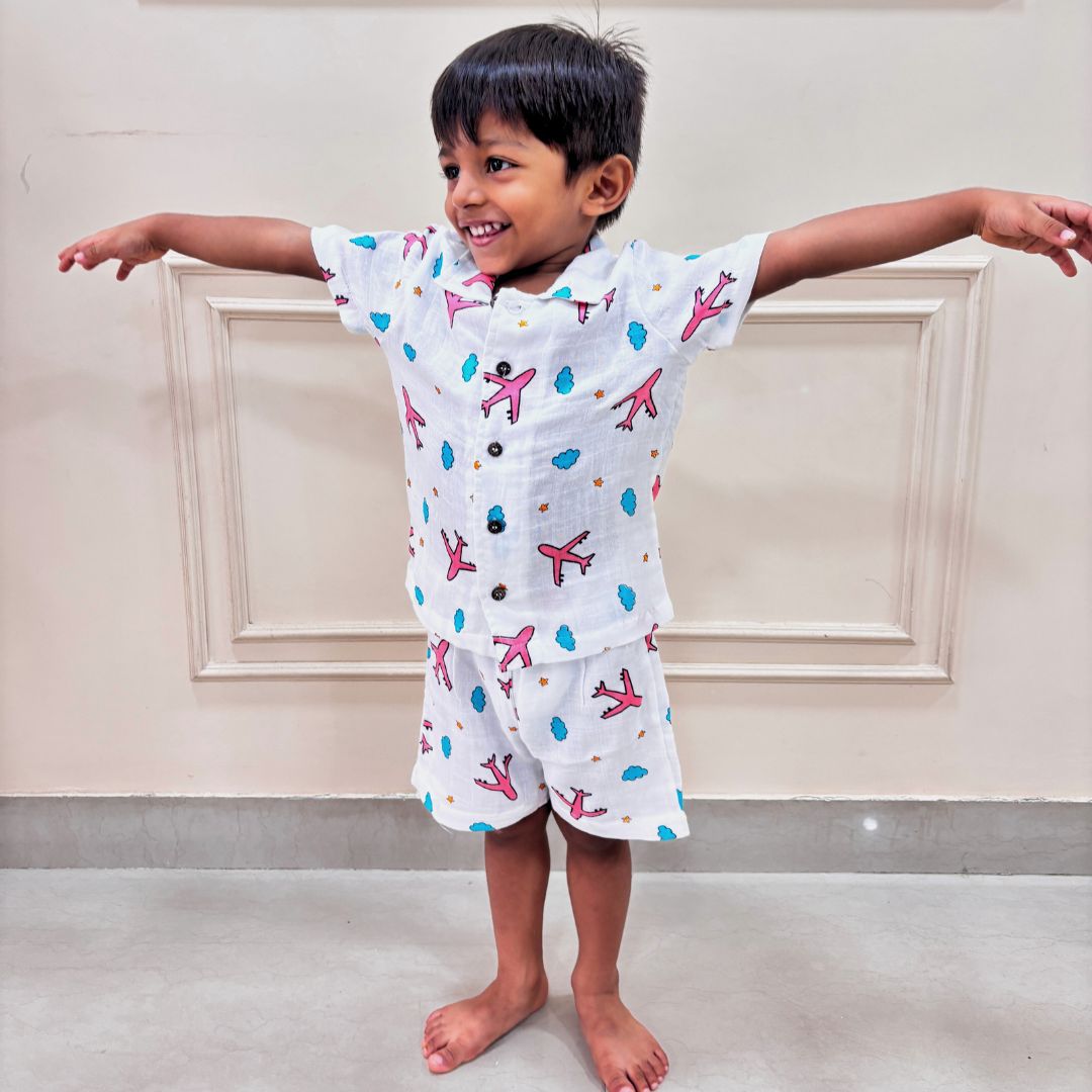 Organic Muslin Coord Set - Aeroplane