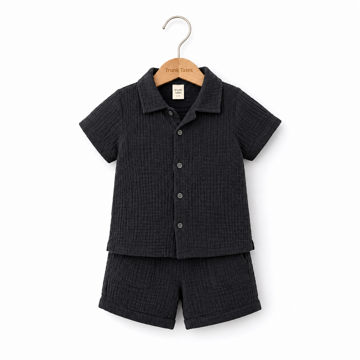 Crinkled Muslin Coord Set - Black