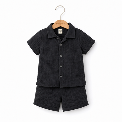 Crinkled Muslin Coord Set - Black