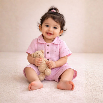 Pink Hearts Muslin Coord Set