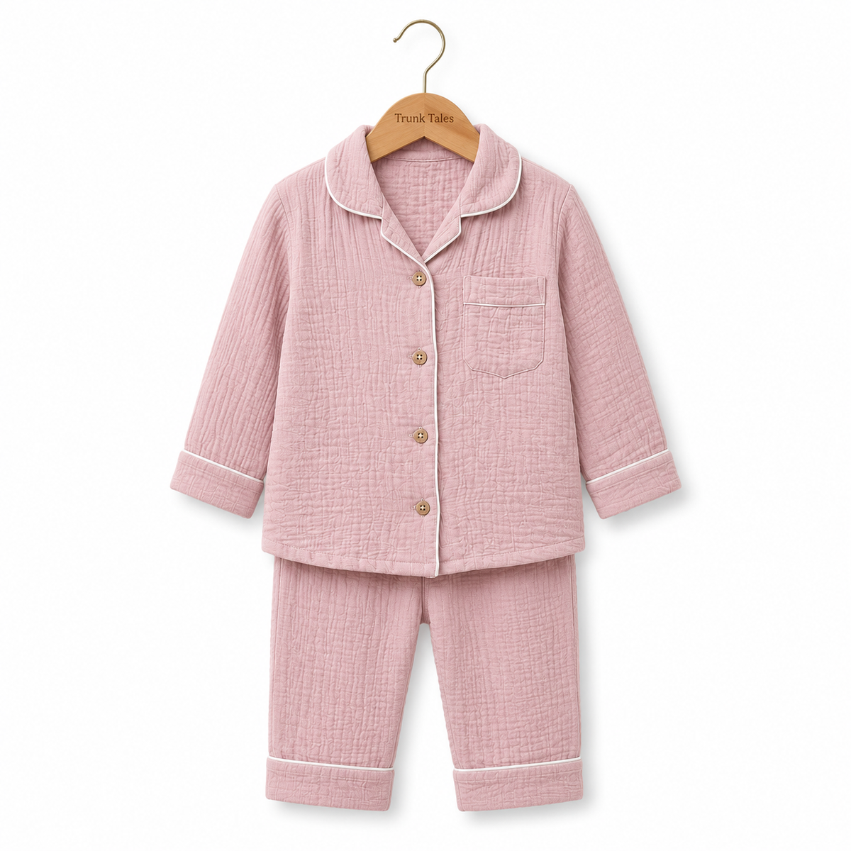 Crinkled Muslin Night Suit -Lilac