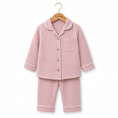 Crinkled Muslin Night Suit -Lilac