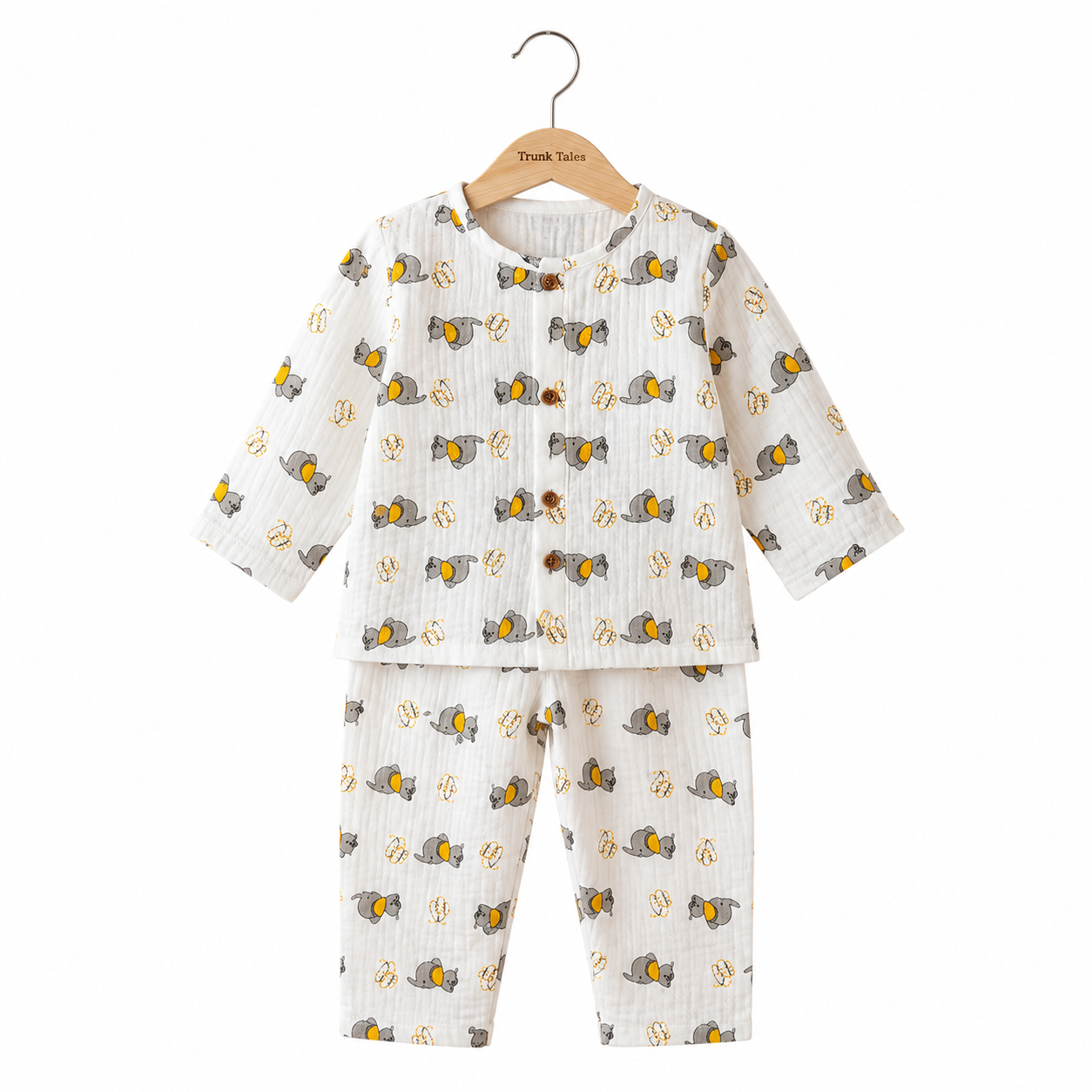 Sleepy Elephant - Muslin Full Sleeve Sleep Suit for kids (Unisex)