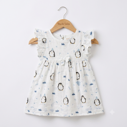 Muslin Flutter Sleeve Frock - Penguin