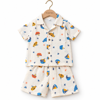 Crinkled Muslin Coord Set - Submarine