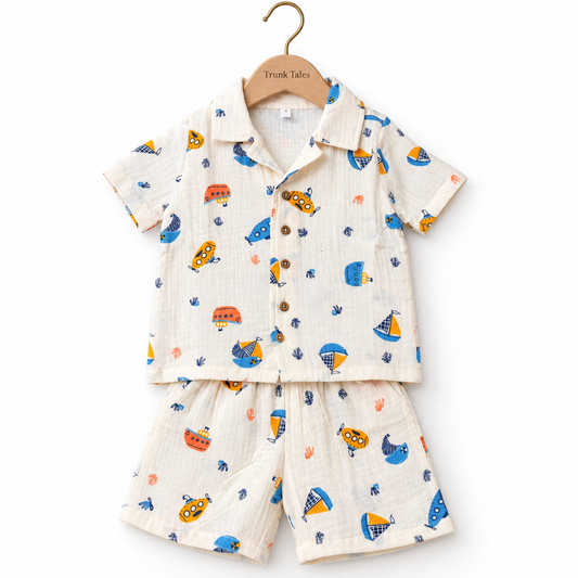 Crinkled Muslin Coord Set - Submarine