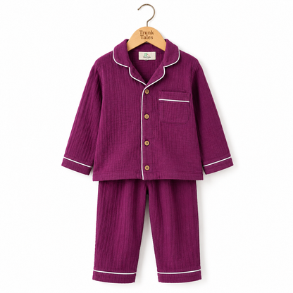 Crinkled Muslin Night Suit - Purple