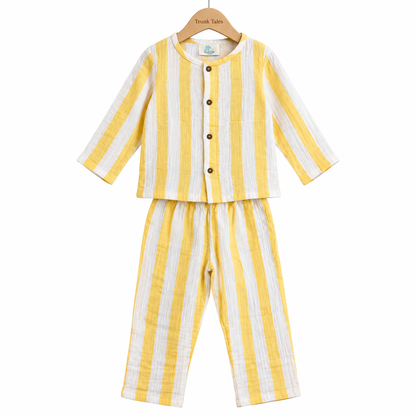 Yellow Strips - Muslin Full Sleeve Sleep Suit