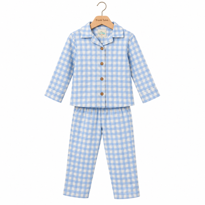 Blue Checks - Muslin Full Sleeve Sleep Suit