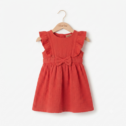Crinkled Muslin Flutter Sleeve Frock - Pink