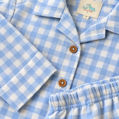 Blue Checks - Muslin Full Sleeve Sleep Suit
