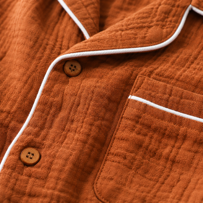 Crinkled Muslin Night Suit - Rust Brown