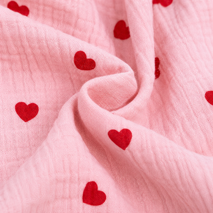 Crinkled Muslin Coord Set - Pink Hearts