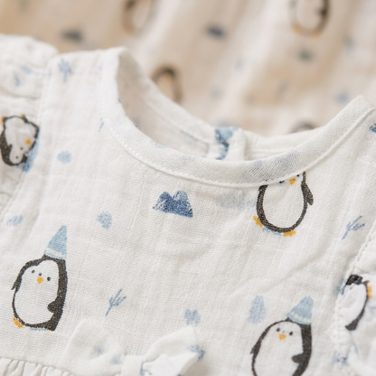 Muslin Flutter Sleeve Frock - Penguin