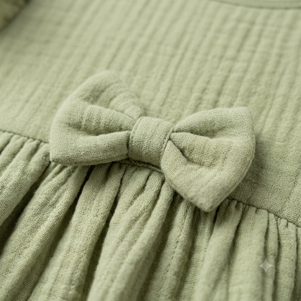 Crinkled Muslin Flutter Sleeve Frock - Pista Green