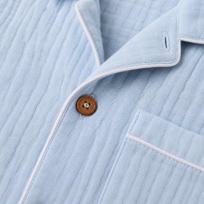 Crinkled Muslin Night Suit - Light Blue