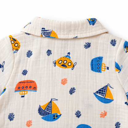 Crinkled Muslin Coord Set - Submarine