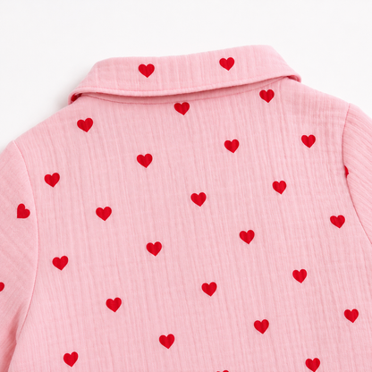Crinkled Muslin Coord Set - Pink Hearts