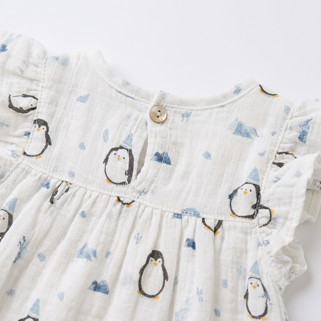 Muslin Flutter Sleeve Frock - Penguin