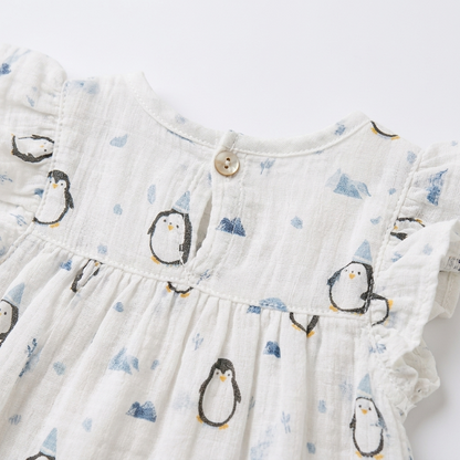 Muslin Flutter Sleeve Frock - Penguin