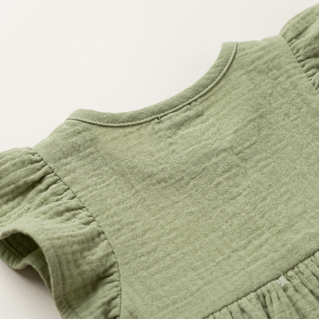 Crinkled Muslin Flutter Sleeve Frock - Pista Green