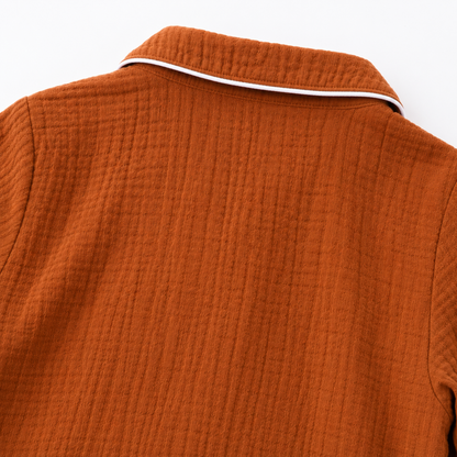 Crinkled Muslin Night Suit - Rust Brown