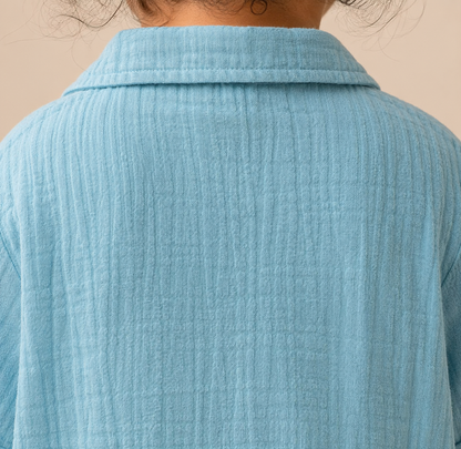 Crinkled Muslin Coord Set - Sky Blue