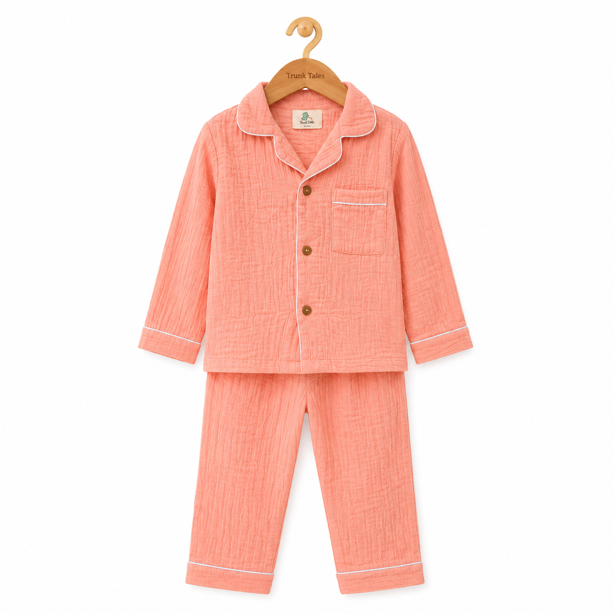 Crinkled Muslin Night Suit -Peach