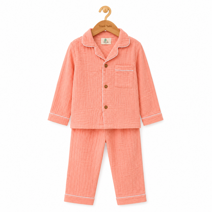 Crinkled Muslin Night Suit -Peach