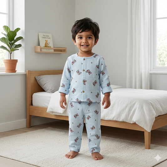 Bear - Muslin Full Sleeve Sleep Suit for kids (Unisex)