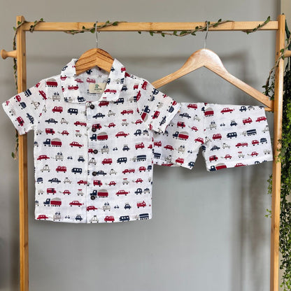 Organic Muslin Coord Set - Cars and Trucks