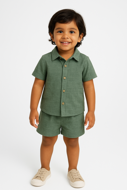 Organic Muslin Coord Set Green