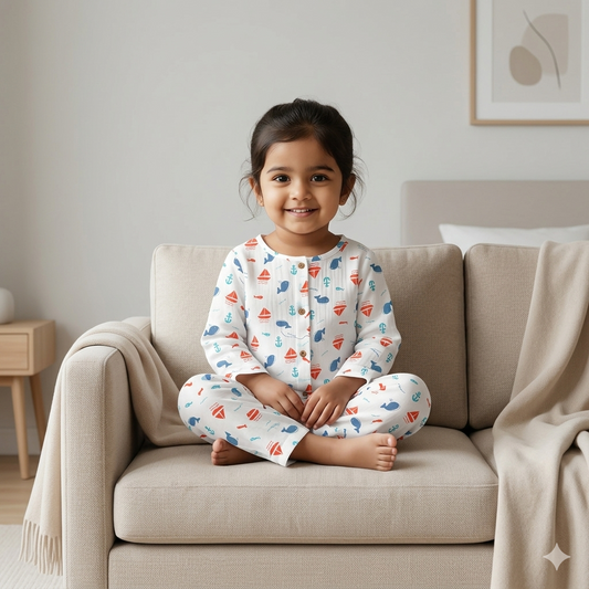 Dolphin - Muslin Full Sleeve Sleep Suit for kids (Unisex)