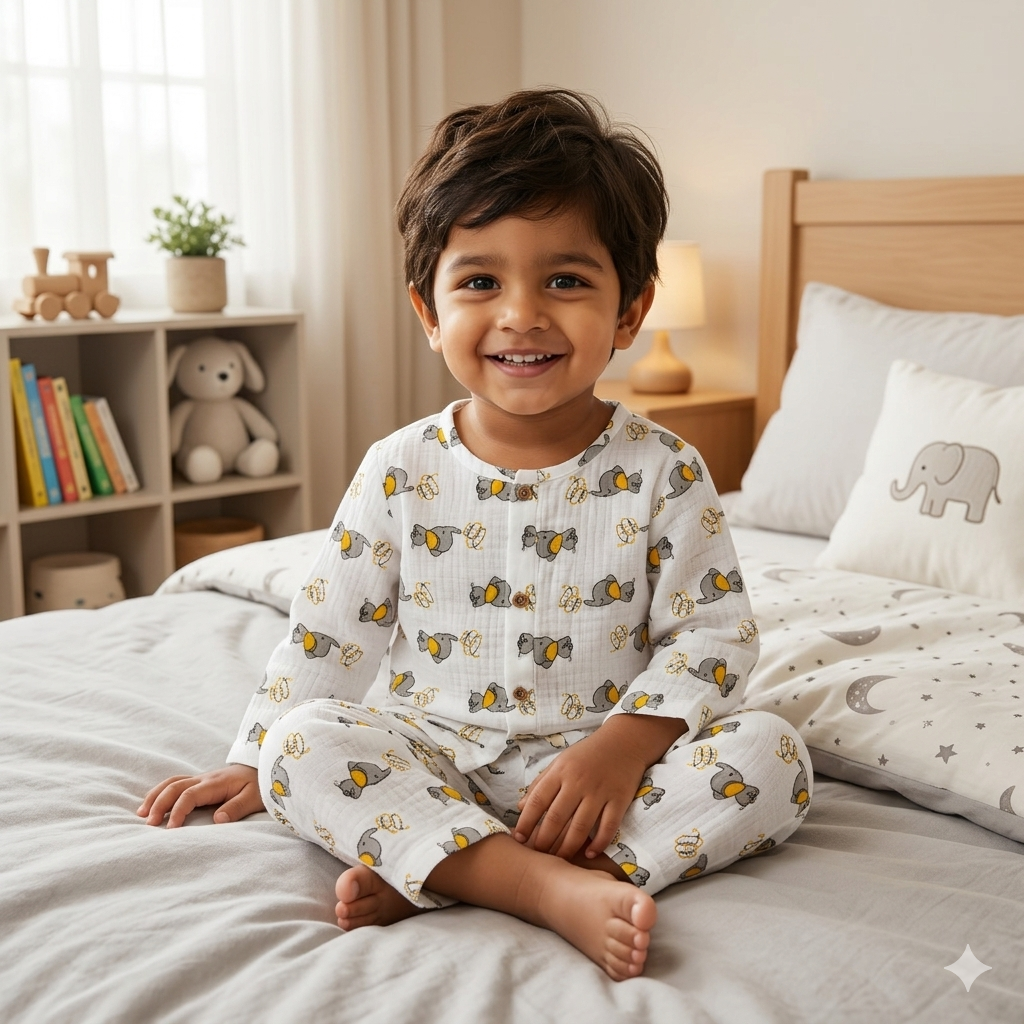 Sleepy Elephant - Muslin Full Sleeve Sleep Suit for kids (Unisex)