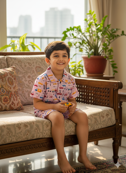 Red Cars Muslin Coord Set