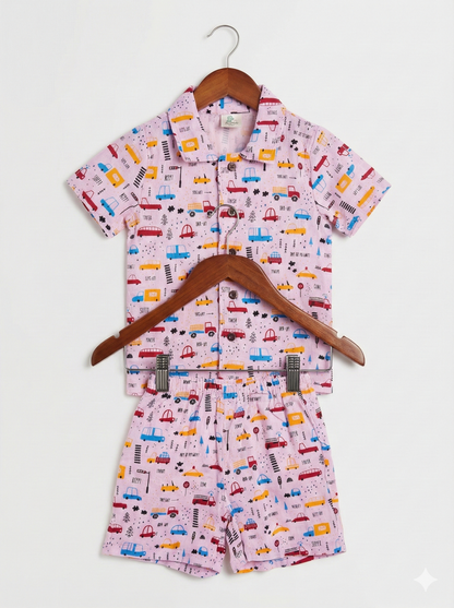 Red Cars Muslin Coord Set