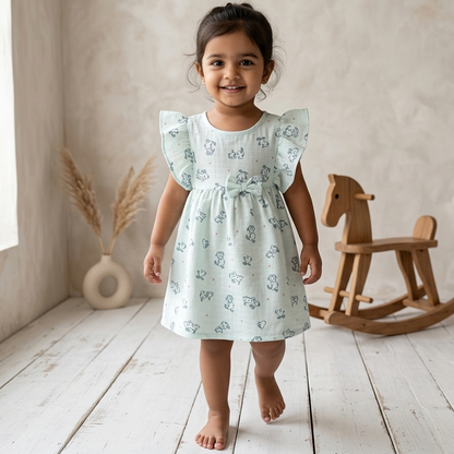Muslin Flutter Sleeve Frock - Doggy