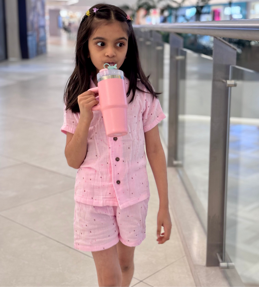 Pink Hearts Muslin Coord Set