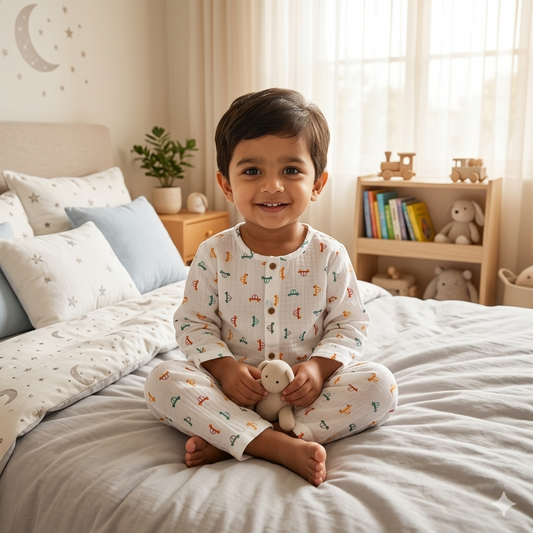 Crazy Car - Muslin Full Sleeve Sleep Suit for kids (Unisex)