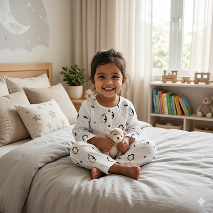 Penguin - Muslin Full Sleeve Sleep Suit for kids (Unisex)